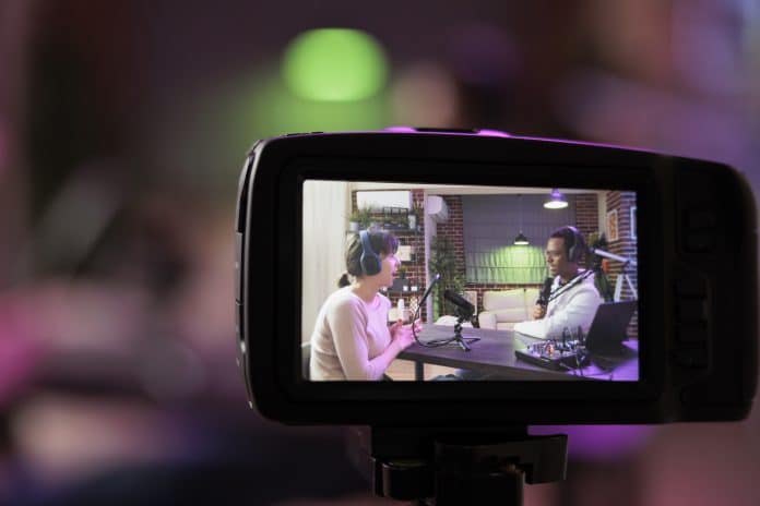 Professional podcast camera, close up Export video